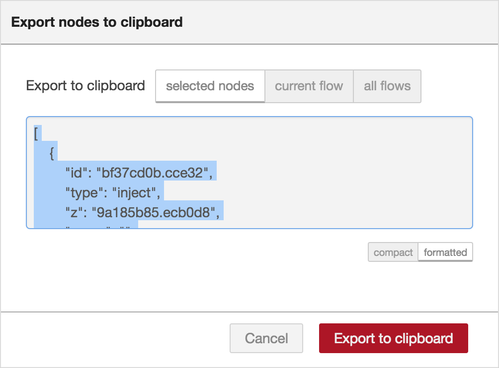 Export node to clipboard